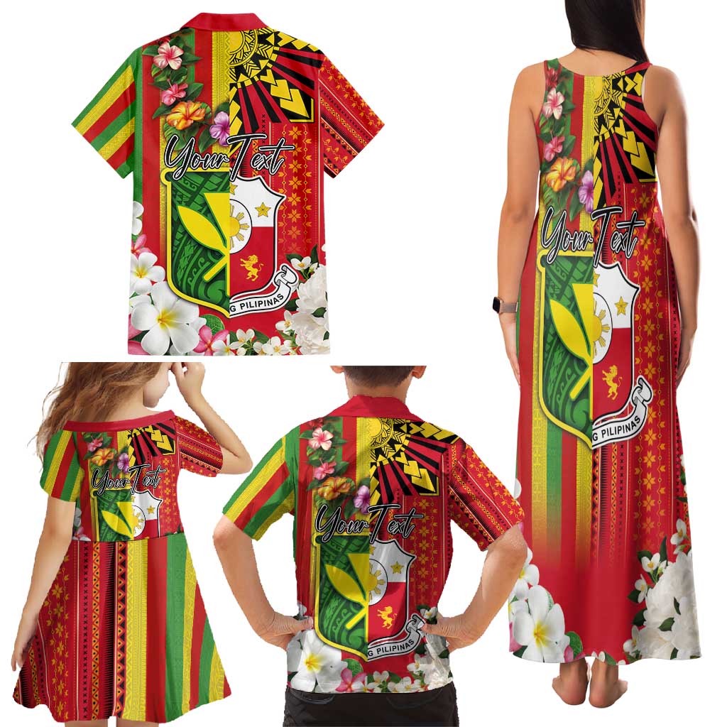 Personalised Hawaii and Philippines Together Family Matching Tank Maxi Dress and Hawaiian Shirt The Emblems with Cultural Symbols Green-Yellow-Red Tricolor