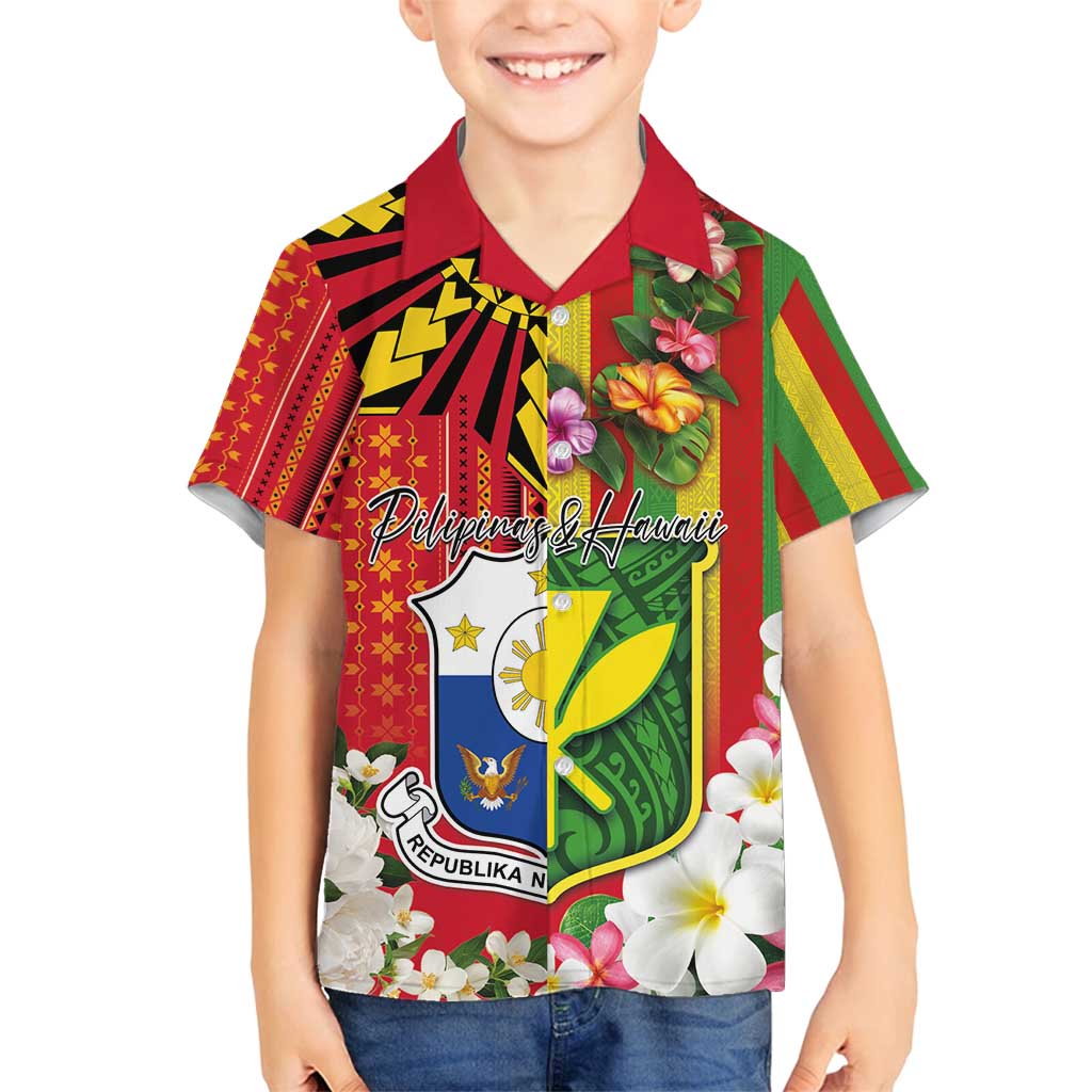Personalised Hawaii and Philippines Together Family Matching Tank Maxi Dress and Hawaiian Shirt The Emblems with Cultural Symbols Green-Yellow-Red Tricolor