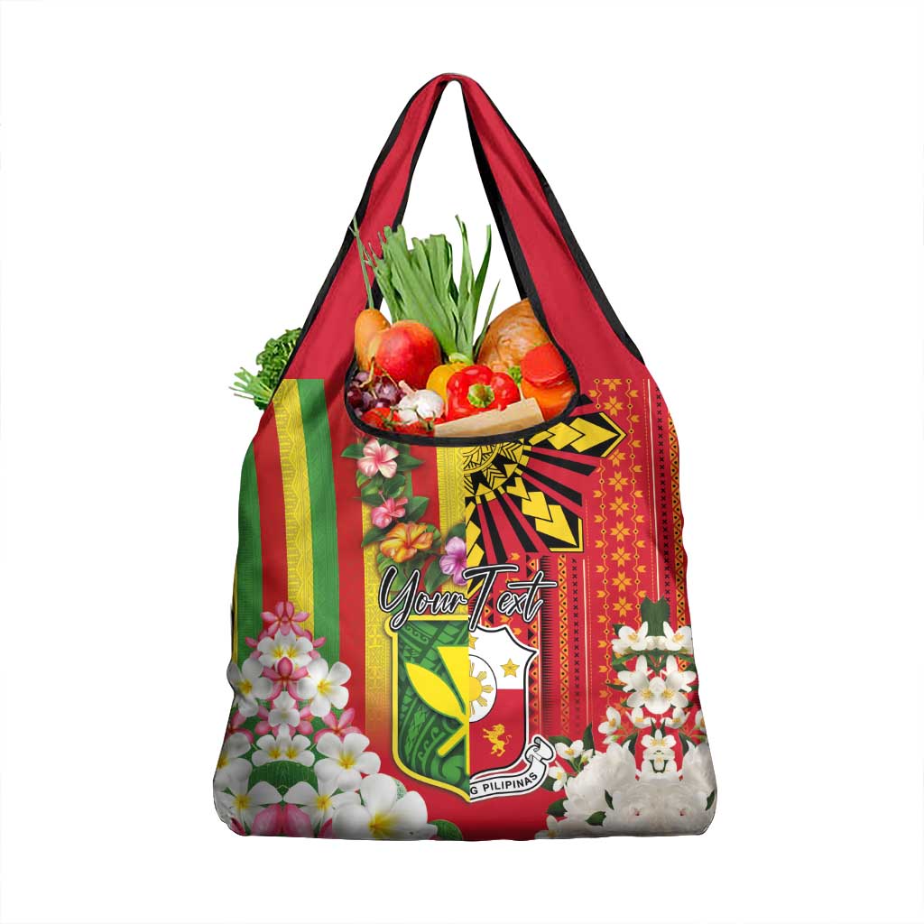 Personalised Hawaii and Philippines Together Grocery Bag The Emblems with Cultural Symbols Green-Yellow-Red Tricolor LT03 1-pack One Size Art - Polynesian Pride