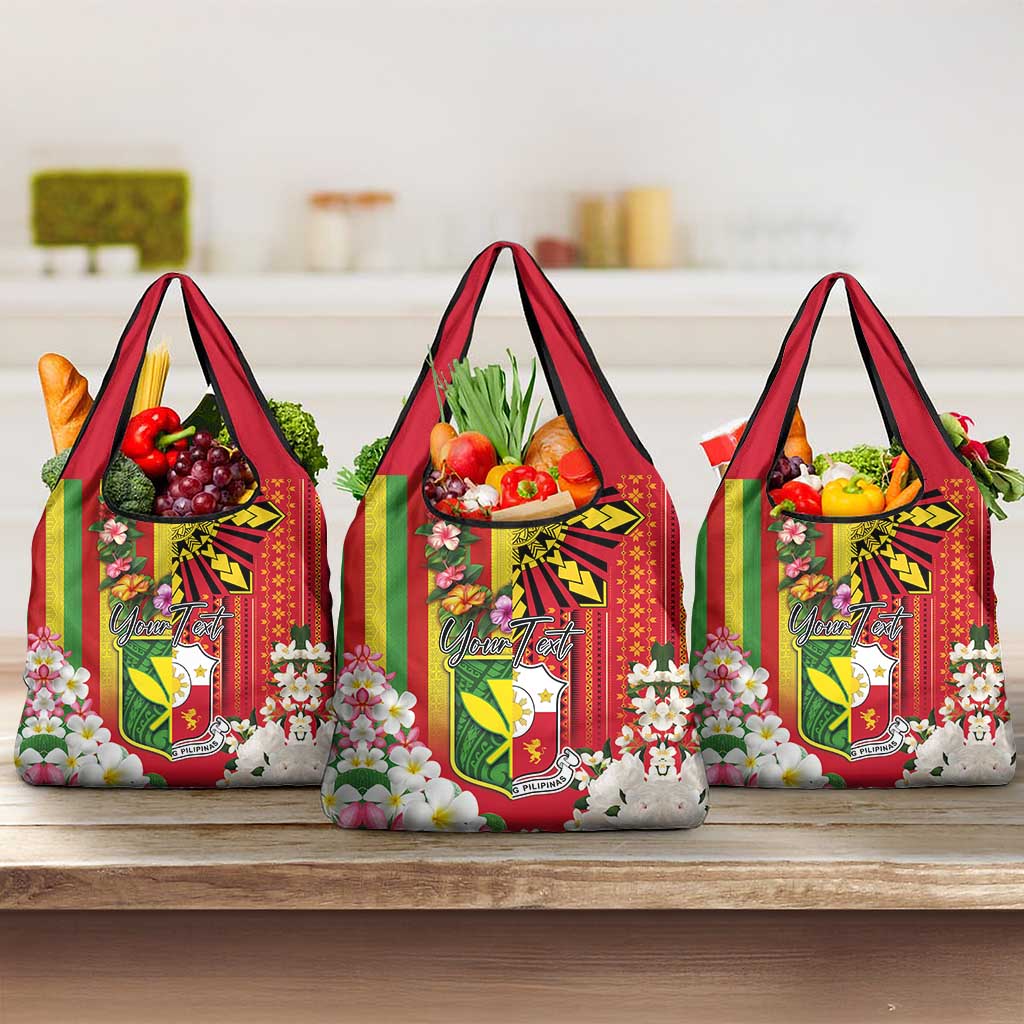 Personalised Hawaii and Philippines Together Grocery Bag The Emblems with Cultural Symbols Green-Yellow-Red Tricolor LT03 3-pack One Size Art - Polynesian Pride