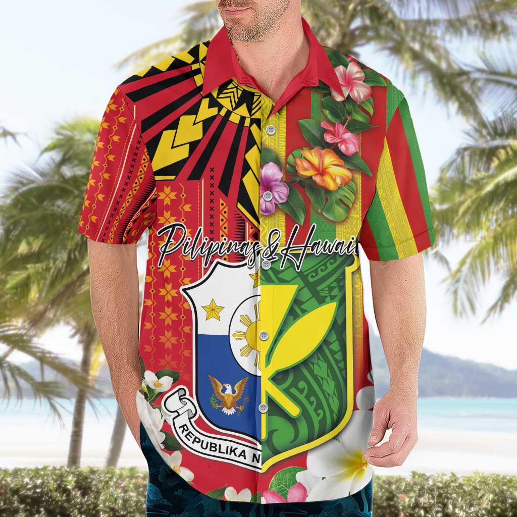 Personalised Hawaii and Philippines Together Hawaiian Shirt The Emblems with Cultural Symbols Green-Yellow-Red Tricolor LT03 - Polynesian Pride