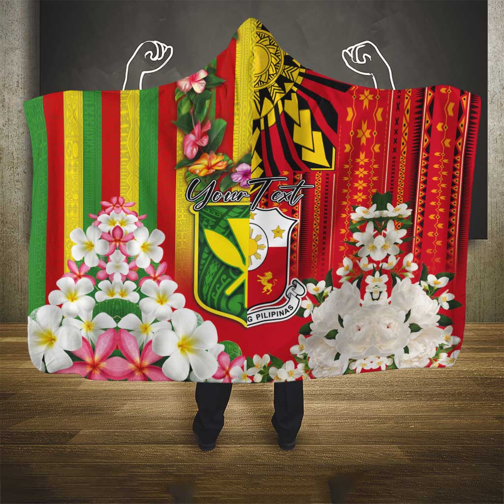 Personalised Hawaii and Philippines Together Hooded Blanket The Emblems with Cultural Symbols Green-Yellow-Red Tricolor LT03 - Polynesian Pride