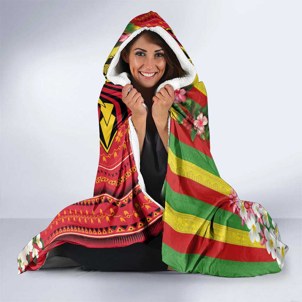 Personalised Hawaii and Philippines Together Hooded Blanket The Emblems with Cultural Symbols Green-Yellow-Red Tricolor LT03 - Polynesian Pride