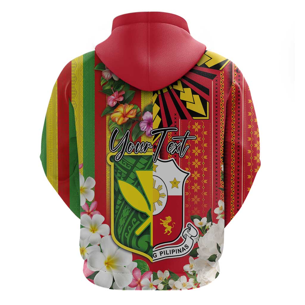 Personalised Hawaii and Philippines Together Hoodie The Emblems with Cultural Symbols Green-Yellow-Red Tricolor LT03 - Polynesian Pride