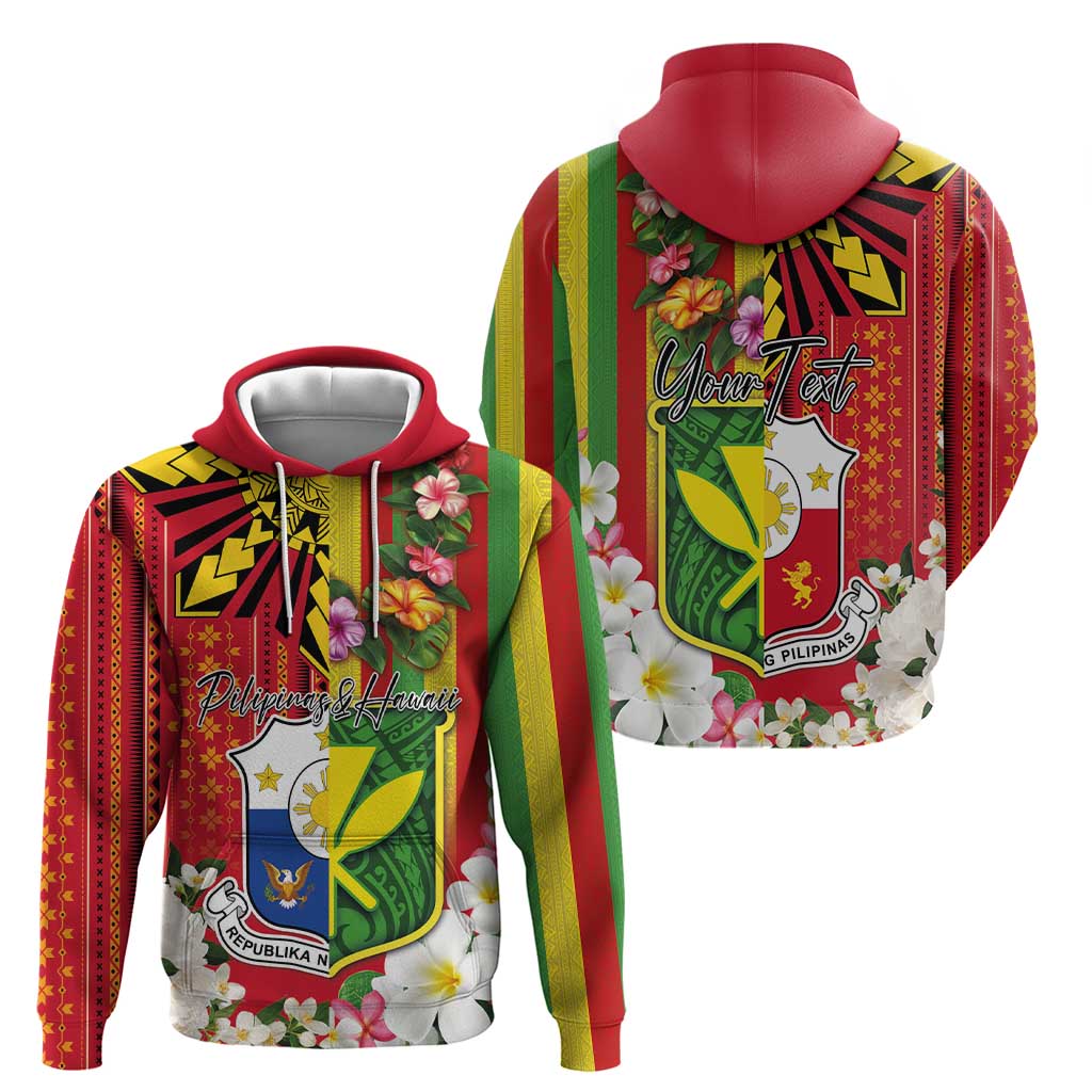 Personalised Hawaii and Philippines Together Hoodie The Emblems with Cultural Symbols Green-Yellow-Red Tricolor LT03 - Polynesian Pride