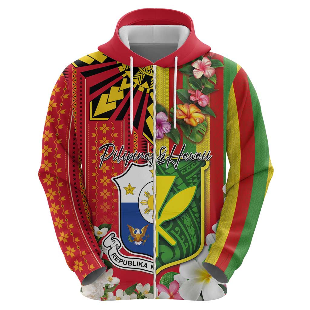 Personalised Hawaii and Philippines Together Hoodie The Emblems with Cultural Symbols Green-Yellow-Red Tricolor LT03 - Polynesian Pride
