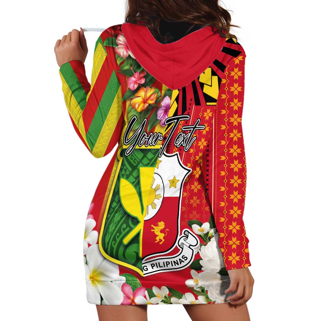 Personalised Hawaii and Philippines Together Hoodie Dress The Emblems with Cultural Symbols Green-Yellow-Red Tricolor LT03 - Polynesian Pride
