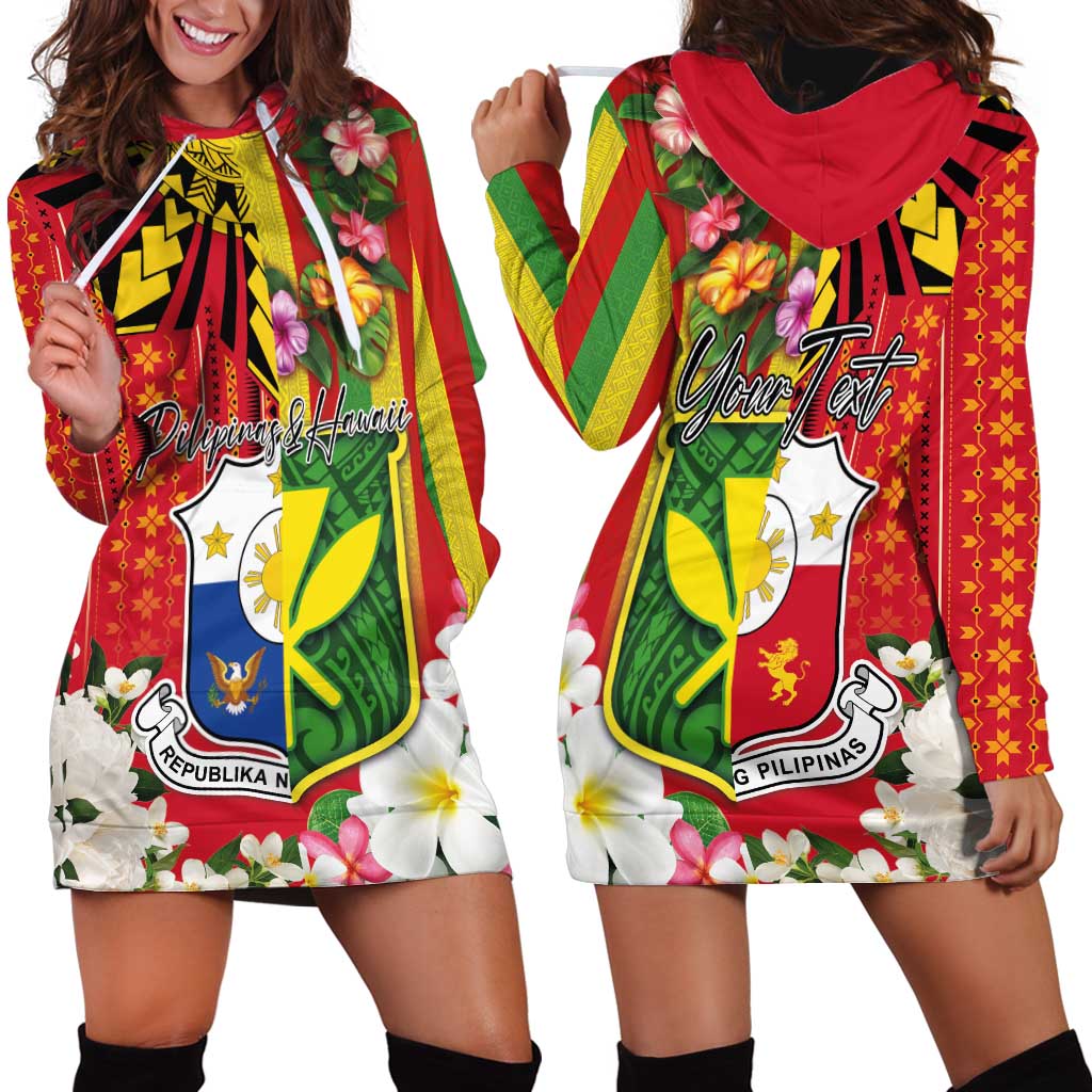 Personalised Hawaii and Philippines Together Hoodie Dress The Emblems with Cultural Symbols Green-Yellow-Red Tricolor LT03 - Polynesian Pride