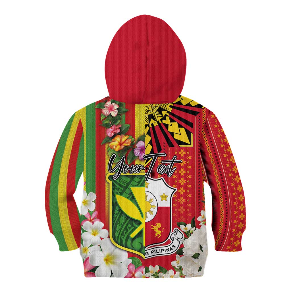 Personalised Hawaii and Philippines Together Kid Hoodie The Emblems with Cultural Symbols Green-Yellow-Red Tricolor LT03 - Polynesian Pride