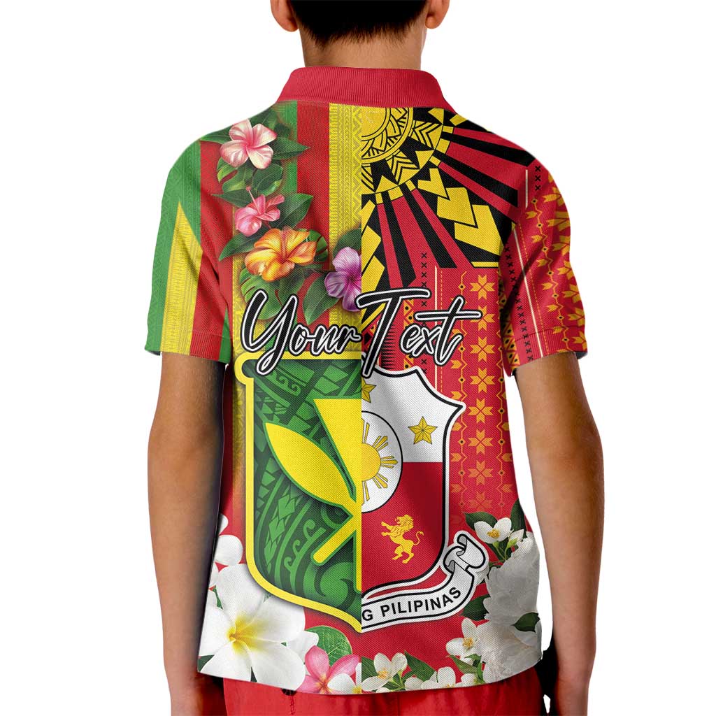Personalised Hawaii and Philippines Together Kid Polo Shirt The Emblems with Cultural Symbols Green-Yellow-Red Tricolor LT03 - Polynesian Pride