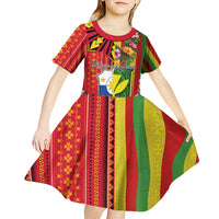 Personalised Hawaii and Philippines Together Kid Short Sleeve Dress The Emblems with Cultural Symbols Green-Yellow-Red Tricolor LT03 - Polynesian Pride