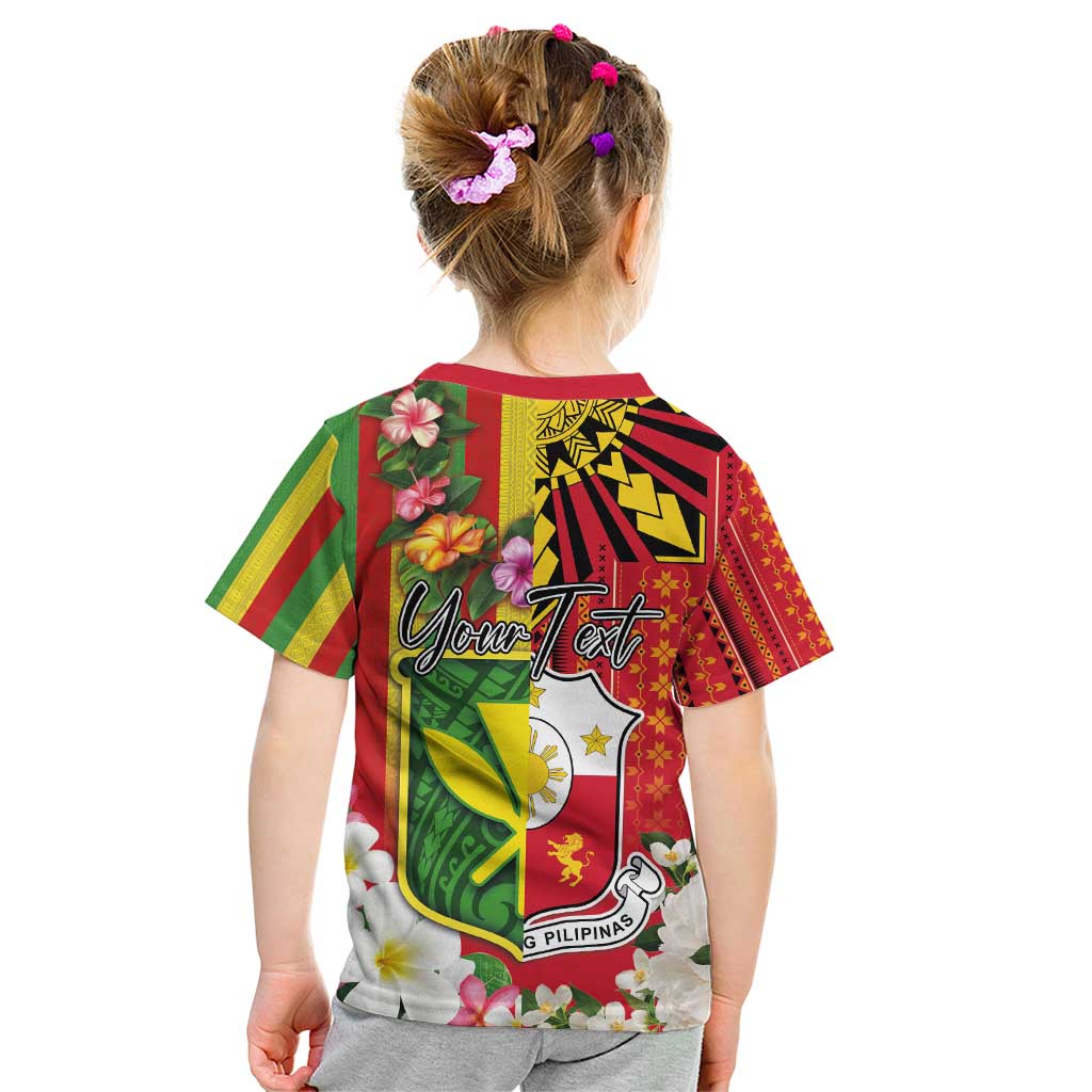 Personalised Hawaii and Philippines Together Kid T Shirt The Emblems with Cultural Symbols Green-Yellow-Red Tricolor LT03 - Polynesian Pride