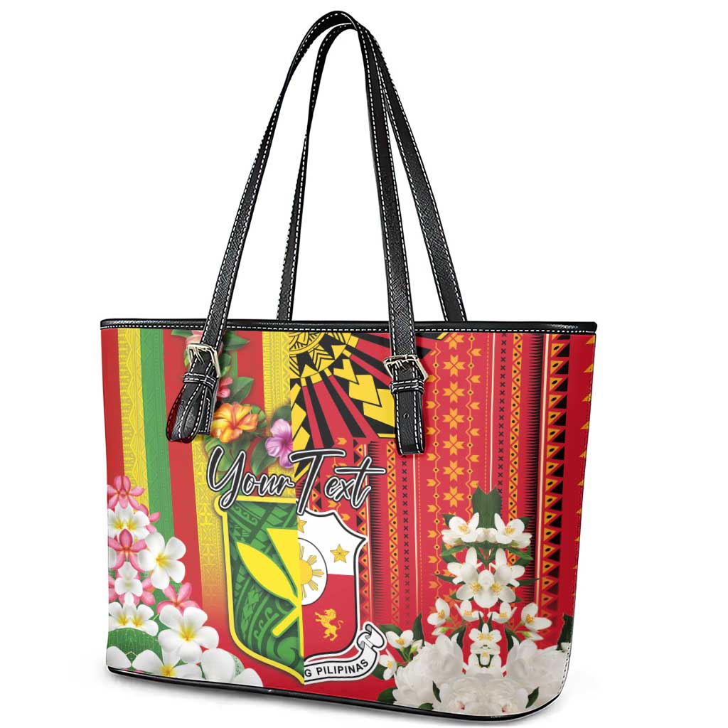 Personalised Hawaii and Philippines Together Leather Tote Bag The Emblems with Cultural Symbols Green-Yellow-Red Tricolor LT03 - Polynesian Pride
