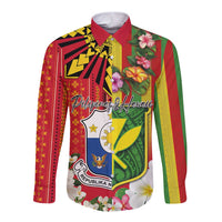Personalised Hawaii and Philippines Together Long Sleeve Button Shirt The Emblems with Cultural Symbols Green-Yellow-Red Tricolor LT03 Unisex Art - Polynesian Pride