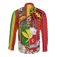 Personalised Hawaii and Philippines Together Long Sleeve Button Shirt The Emblems with Cultural Symbols Green-Yellow-Red Tricolor LT03 - Polynesian Pride