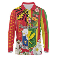 Personalised Hawaii and Philippines Together Long Sleeve Polo Shirt The Emblems with Cultural Symbols Green-Yellow-Red Tricolor LT03 Art - Polynesian Pride