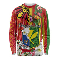 Personalised Hawaii and Philippines Together Long Sleeve Shirt The Emblems with Cultural Symbols Green-Yellow-Red Tricolor LT03 Unisex Art - Polynesian Pride