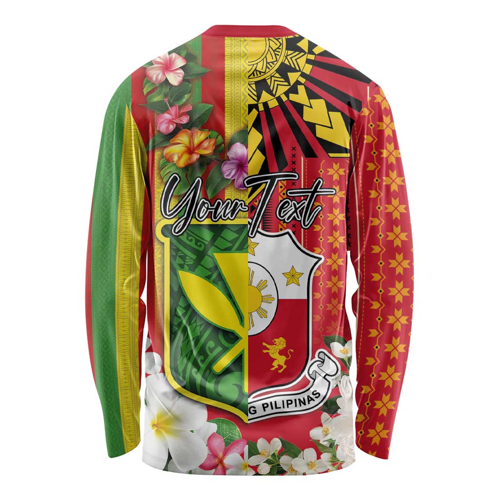Personalised Hawaii and Philippines Together Long Sleeve Shirt The Emblems with Cultural Symbols Green-Yellow-Red Tricolor LT03 - Polynesian Pride