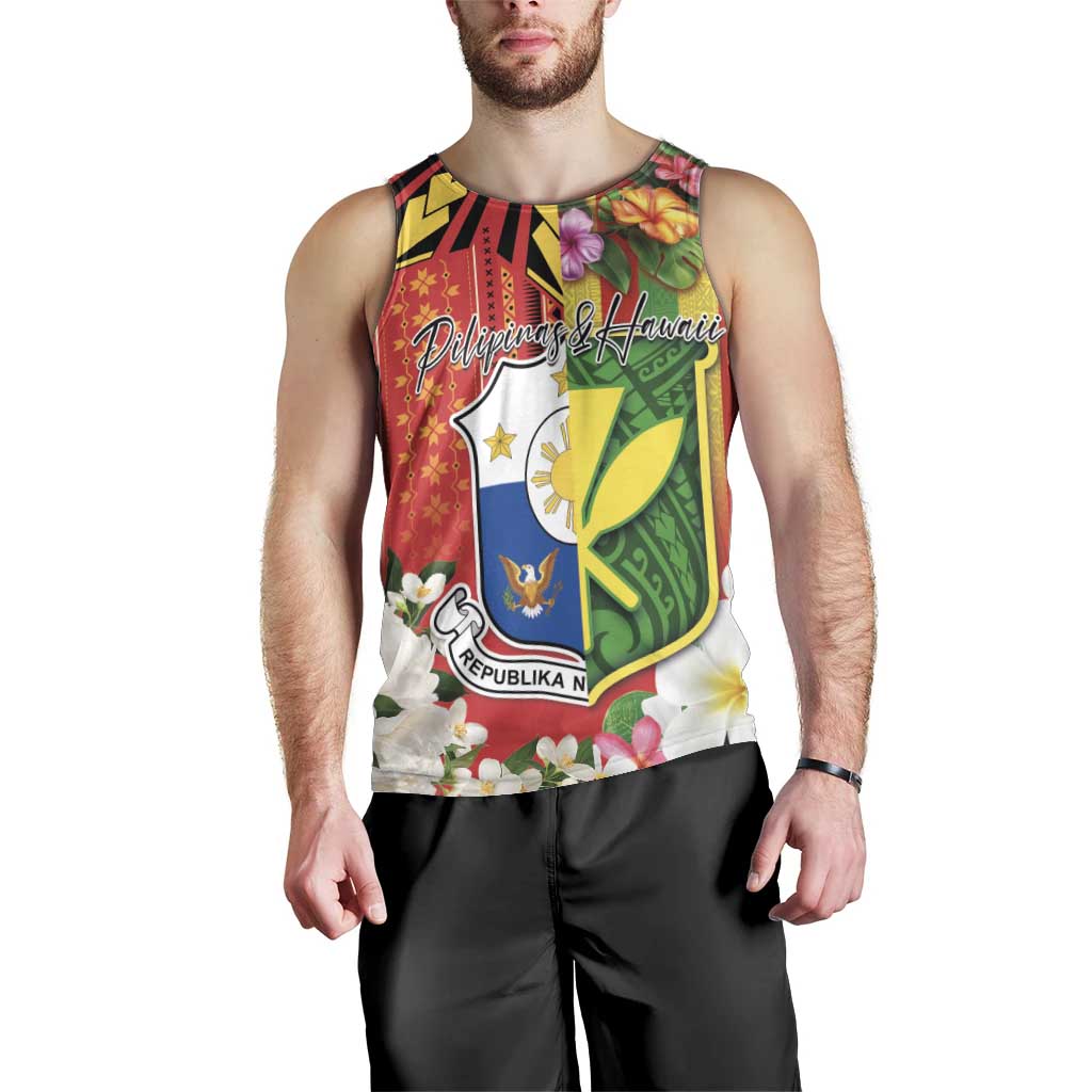 Personalised Hawaii and Philippines Together Men Tank Top The Emblems with Cultural Symbols Green-Yellow-Red Tricolor LT03 - Polynesian Pride