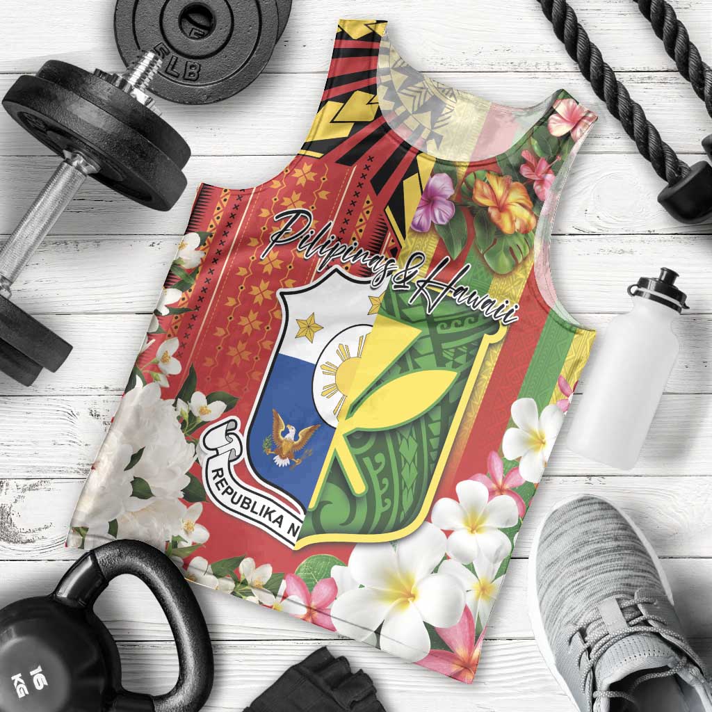 Personalised Hawaii and Philippines Together Men Tank Top The Emblems with Cultural Symbols Green-Yellow-Red Tricolor LT03 - Polynesian Pride