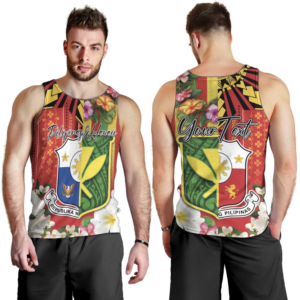 Personalised Hawaii and Philippines Together Men Tank Top The Emblems with Cultural Symbols Green-Yellow-Red Tricolor LT03 - Polynesian Pride