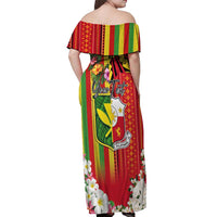 Personalised Hawaii and Philippines Together Off Shoulder Maxi Dress The Emblems with Cultural Symbols Green-Yellow-Red Tricolor LT03 - Polynesian Pride