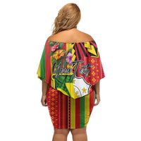 Personalised Hawaii and Philippines Together Off Shoulder Short Dress The Emblems with Cultural Symbols Green-Yellow-Red Tricolor LT03 - Polynesian Pride