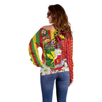 Personalised Hawaii and Philippines Together Off Shoulder Sweater The Emblems with Cultural Symbols Green-Yellow-Red Tricolor LT03 - Polynesian Pride
