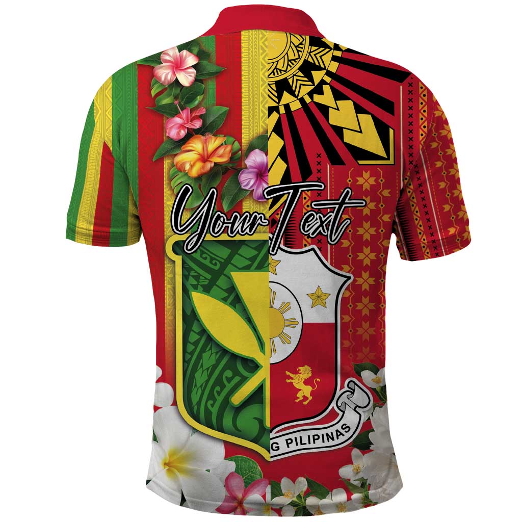 Personalised Hawaii and Philippines Together Polo Shirt The Emblems with Cultural Symbols Green-Yellow-Red Tricolor LT03 - Polynesian Pride