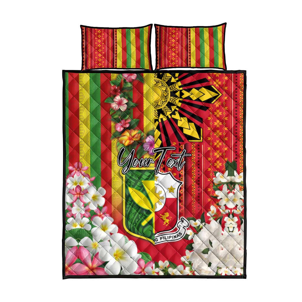 Personalised Hawaii and Philippines Together Quilt Bed Set The Emblems with Cultural Symbols Green-Yellow-Red Tricolor LT03 - Polynesian Pride