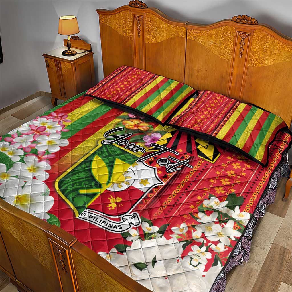 Personalised Hawaii and Philippines Together Quilt Bed Set The Emblems with Cultural Symbols Green-Yellow-Red Tricolor LT03 - Polynesian Pride