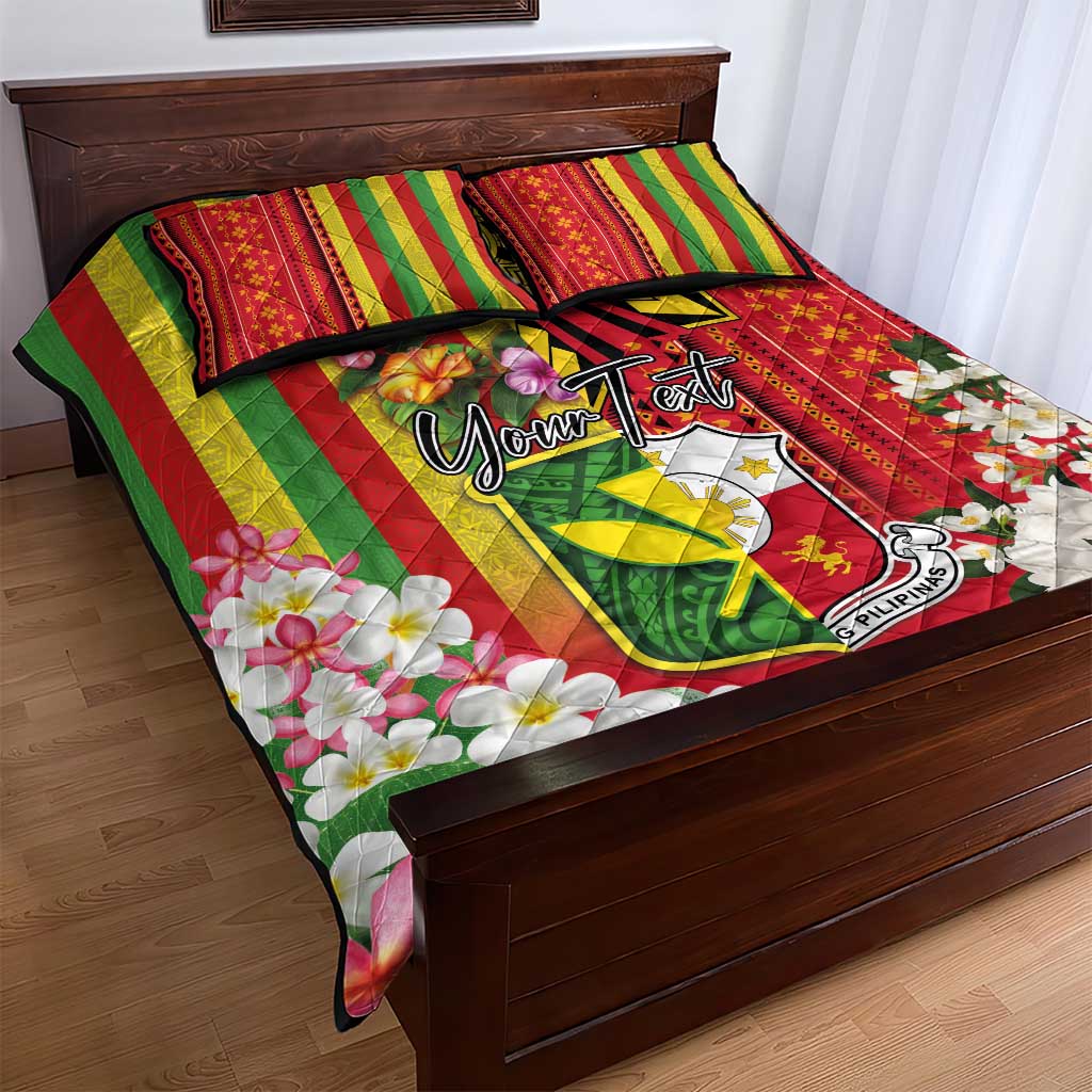 Personalised Hawaii and Philippines Together Quilt Bed Set The Emblems with Cultural Symbols Green-Yellow-Red Tricolor LT03 - Polynesian Pride