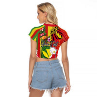 Personalised Hawaii and Philippines Together Raglan Cropped T Shirt The Emblems with Cultural Symbols Green-Yellow-Red Tricolor LT03 - Polynesian Pride