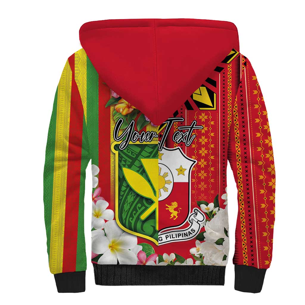 Personalised Hawaii and Philippines Together Sherpa Hoodie The Emblems with Cultural Symbols Green-Yellow-Red Tricolor LT03 - Polynesian Pride