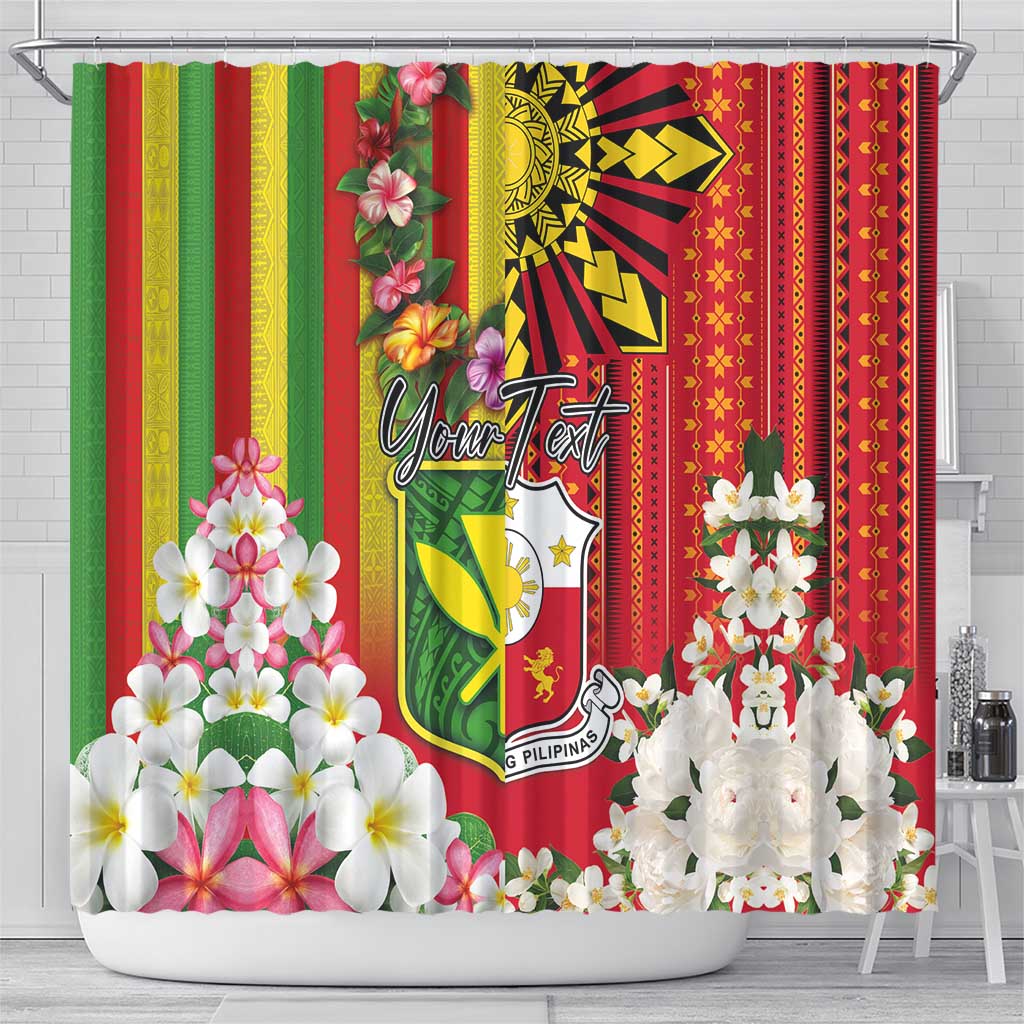 Personalised Hawaii and Philippines Together Shower Curtain The Emblems with Cultural Symbols Green-Yellow-Red Tricolor LT03 - Polynesian Pride