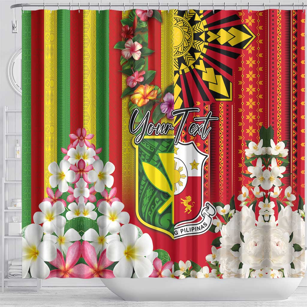 Personalised Hawaii and Philippines Together Shower Curtain The Emblems with Cultural Symbols Green-Yellow-Red Tricolor LT03 - Polynesian Pride