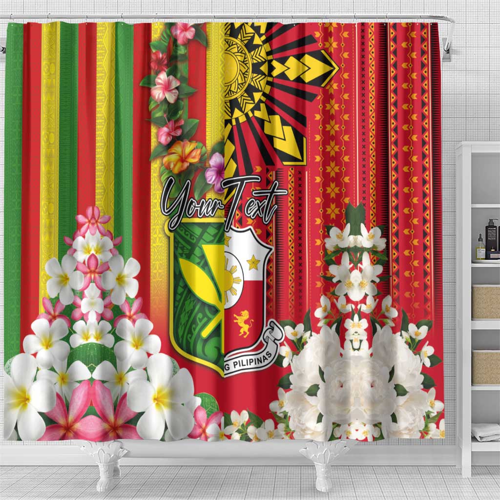 Personalised Hawaii and Philippines Together Shower Curtain The Emblems with Cultural Symbols Green-Yellow-Red Tricolor LT03 - Polynesian Pride