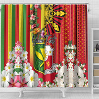 Personalised Hawaii and Philippines Together Shower Curtain The Emblems with Cultural Symbols Green-Yellow-Red Tricolor LT03 - Polynesian Pride