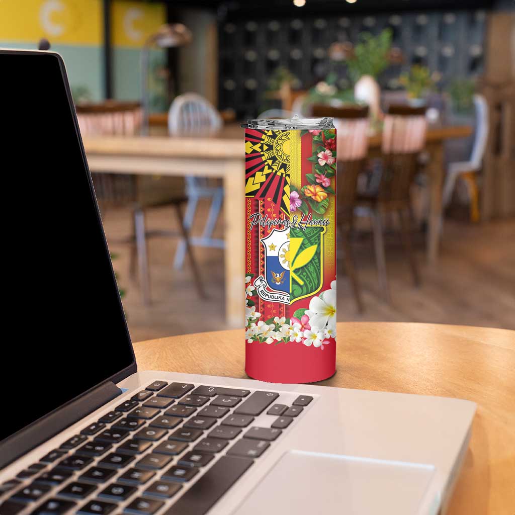 Personalised Hawaii and Philippines Together Skinny Tumbler The Emblems with Cultural Symbols Tricolor LT03 - Polynesian Pride