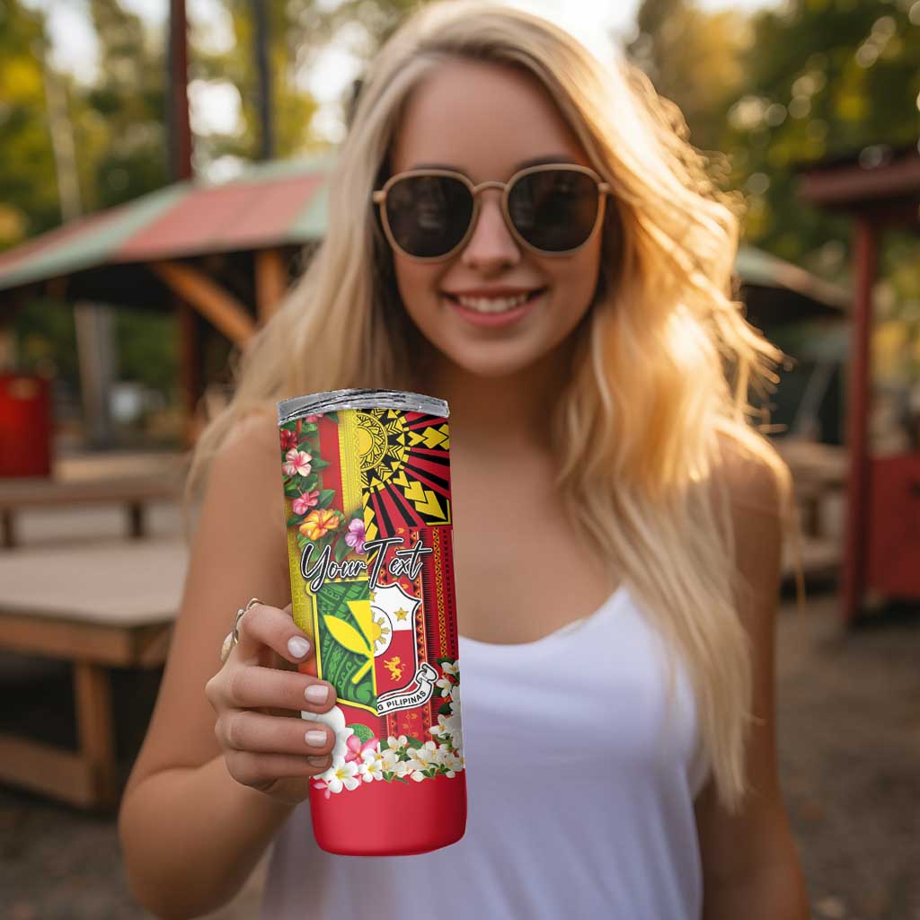 Personalised Hawaii and Philippines Together Skinny Tumbler The Emblems with Cultural Symbols Tricolor LT03 - Polynesian Pride