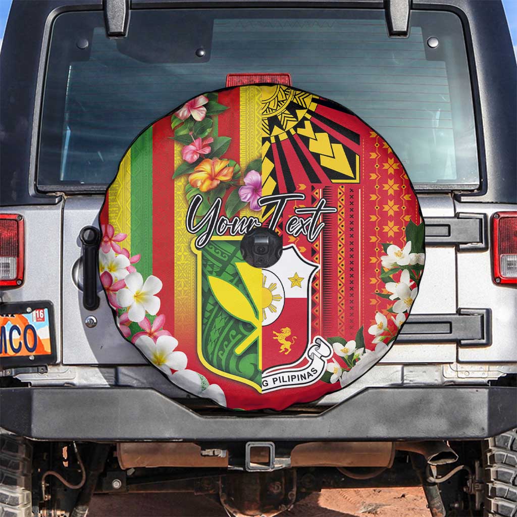 Personalised Hawaii and Philippines Together Spare Tire Cover The Emblems with Cultural Symbols Green-Yellow-Red Tricolor LT03 Art - Polynesian Pride