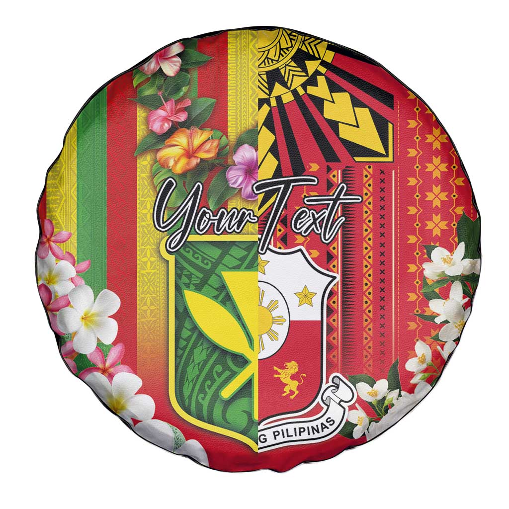 Personalised Hawaii and Philippines Together Spare Tire Cover The Emblems with Cultural Symbols Green-Yellow-Red Tricolor LT03 - Polynesian Pride