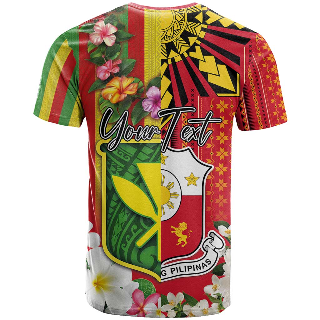 Personalised Hawaii and Philippines Together T Shirt The Emblems with Cultural Symbols Green-Yellow-Red Tricolor LT03 - Polynesian Pride