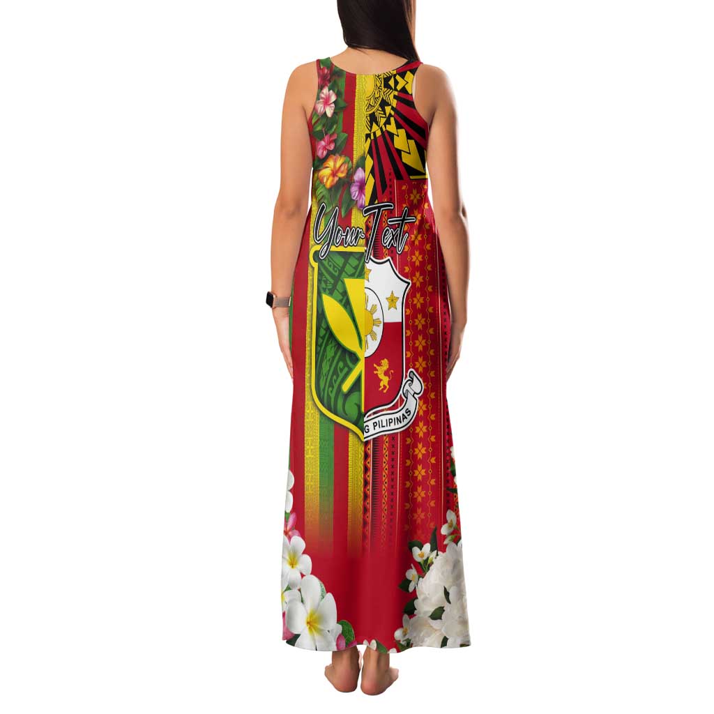 Personalised Hawaii and Philippines Together Tank Maxi Dress The Emblems with Cultural Symbols Green-Yellow-Red Tricolor LT03 - Polynesian Pride