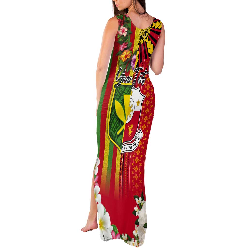 Personalised Hawaii and Philippines Together Tank Maxi Dress The Emblems with Cultural Symbols Green-Yellow-Red Tricolor LT03 - Polynesian Pride