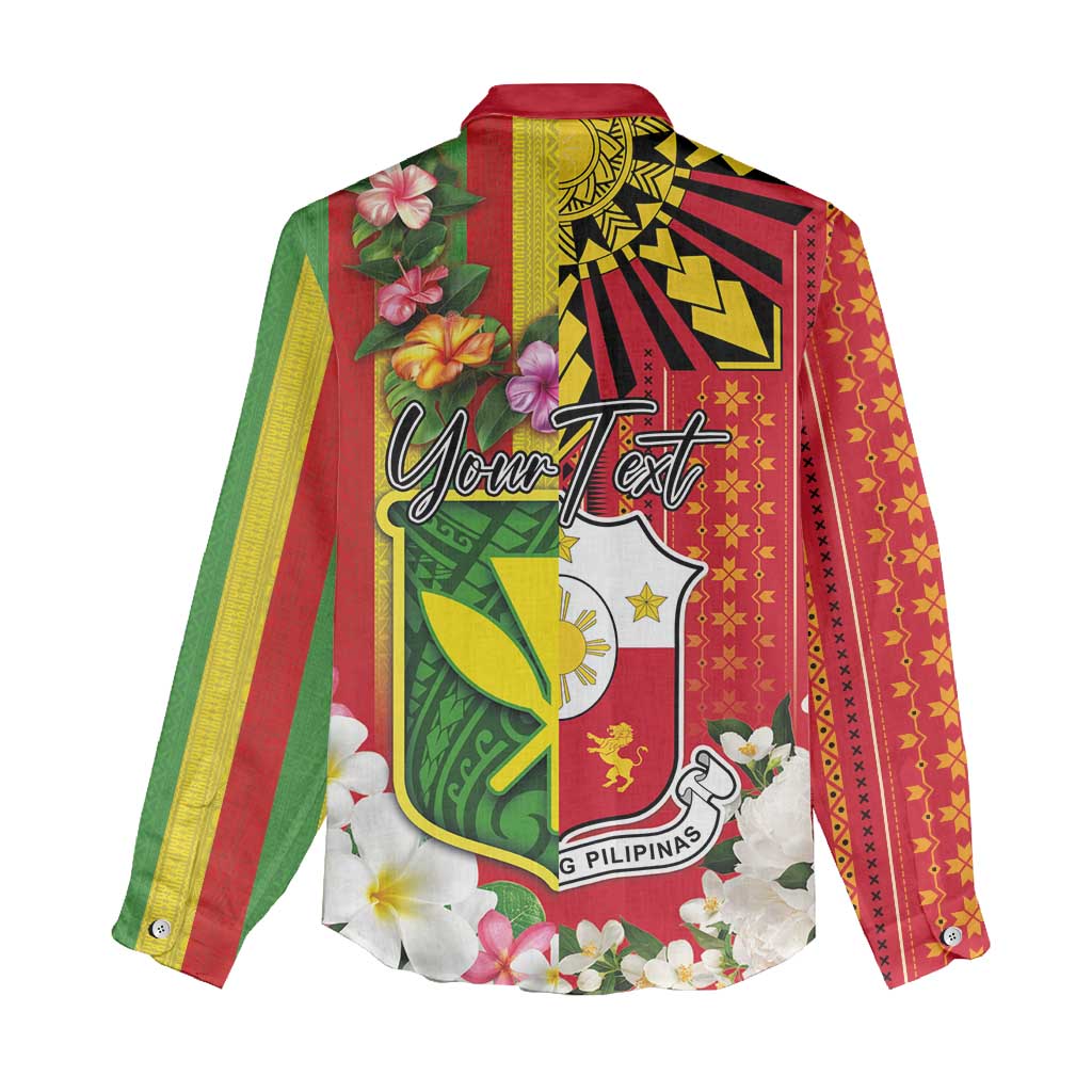 Personalised Hawaii and Philippines Together Women Casual Shirt The Emblems with Cultural Symbols Green-Yellow-Red Tricolor LT03 - Polynesian Pride