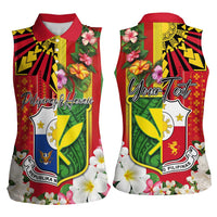 Personalised Hawaii and Philippines Together Women Sleeveless Polo Shirt The Emblems with Cultural Symbols Green-Yellow-Red Tricolor LT03 - Polynesian Pride