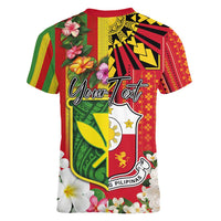 Personalised Hawaii and Philippines Together Women V-Neck T-Shirt The Emblems with Cultural Symbols Green-Yellow-Red Tricolor LT03 - Polynesian Pride