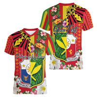 Personalised Hawaii and Philippines Together Women V-Neck T-Shirt The Emblems with Cultural Symbols Green-Yellow-Red Tricolor LT03 - Polynesian Pride
