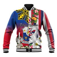 Personalised Hawaii and Philippines Together Baseball Jacket The Emblems with Cultural Symbols Blue-White-Red Tricolor LT03 Unisex Art - Polynesian Pride